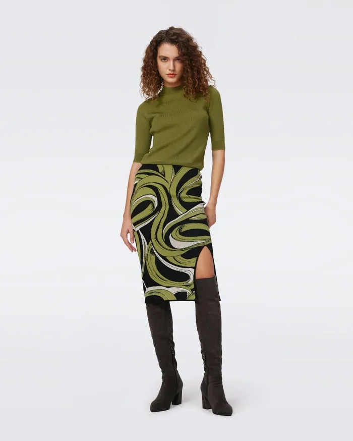Women Lyla Knit Jacquard Skirt Huge Cassette Tape Shadow Green DVF Skirts