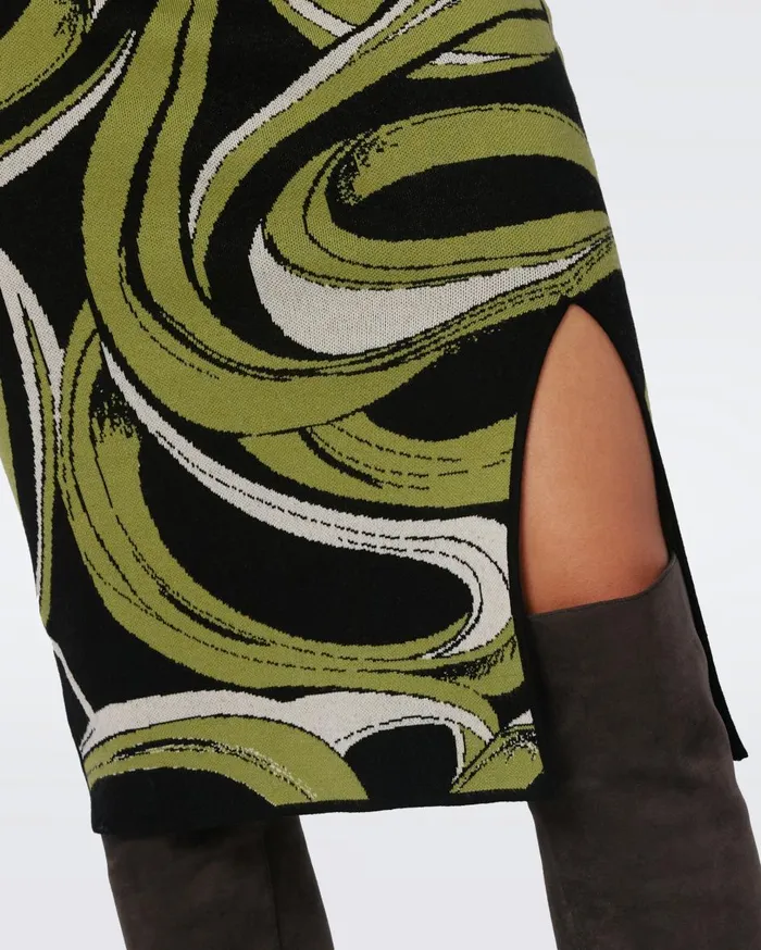 Women Lyla Knit Jacquard Skirt Huge Cassette Tape Shadow Green DVF Skirts