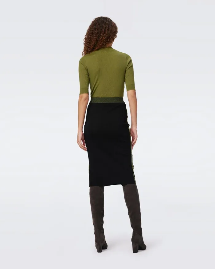 Women Lyla Knit Jacquard Skirt Huge Cassette Tape Shadow Green DVF Skirts