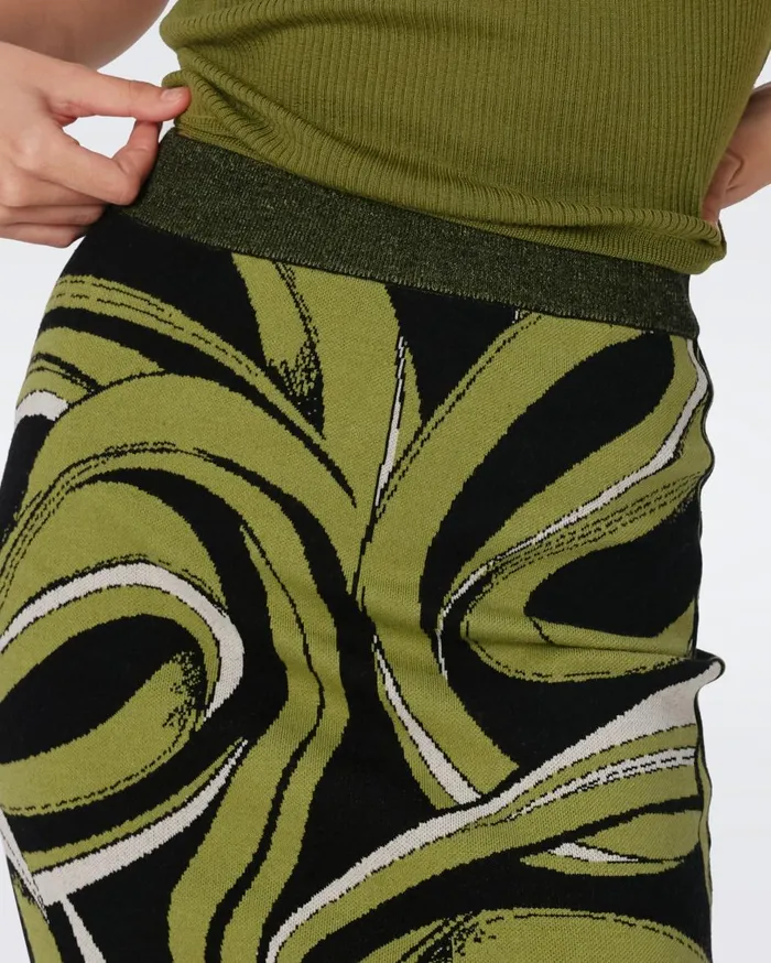 Women Lyla Knit Jacquard Skirt Huge Cassette Tape Shadow Green DVF Skirts