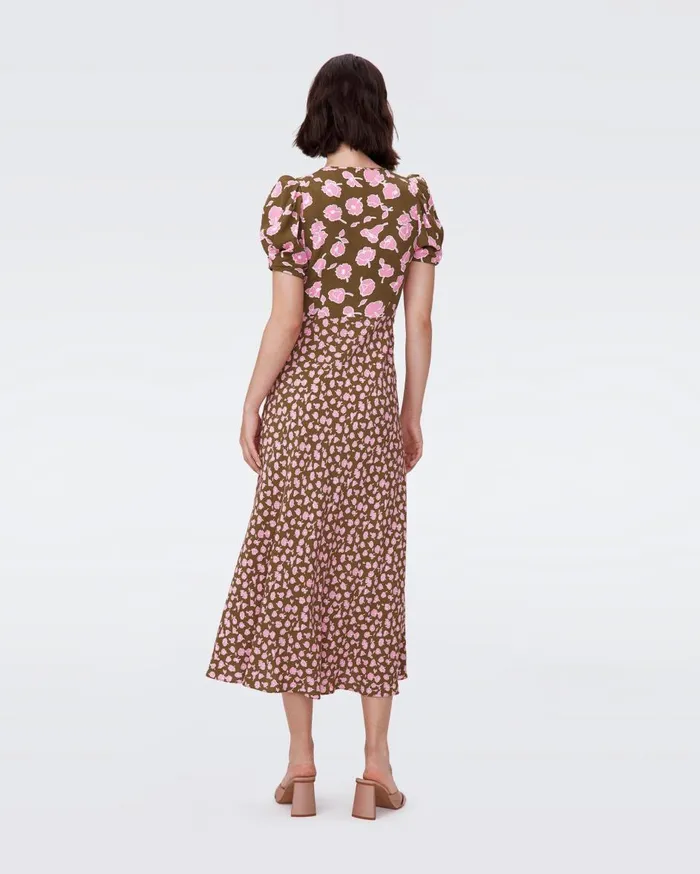 Women Margeaux Dress Huge And Tiny Rose Showers Khaki DVF Dresses