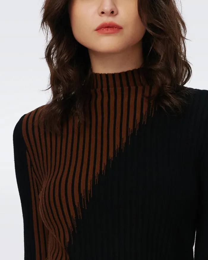 Women Marisol Knit Top Brown And Black DVF Tops