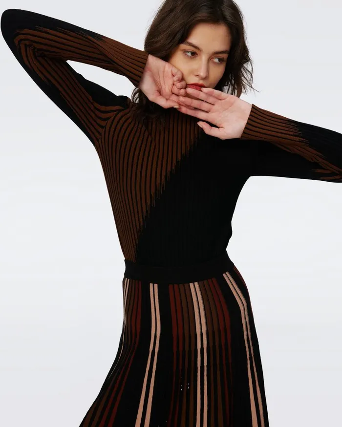 Women Marisol Knit Top Brown And Black DVF Tops