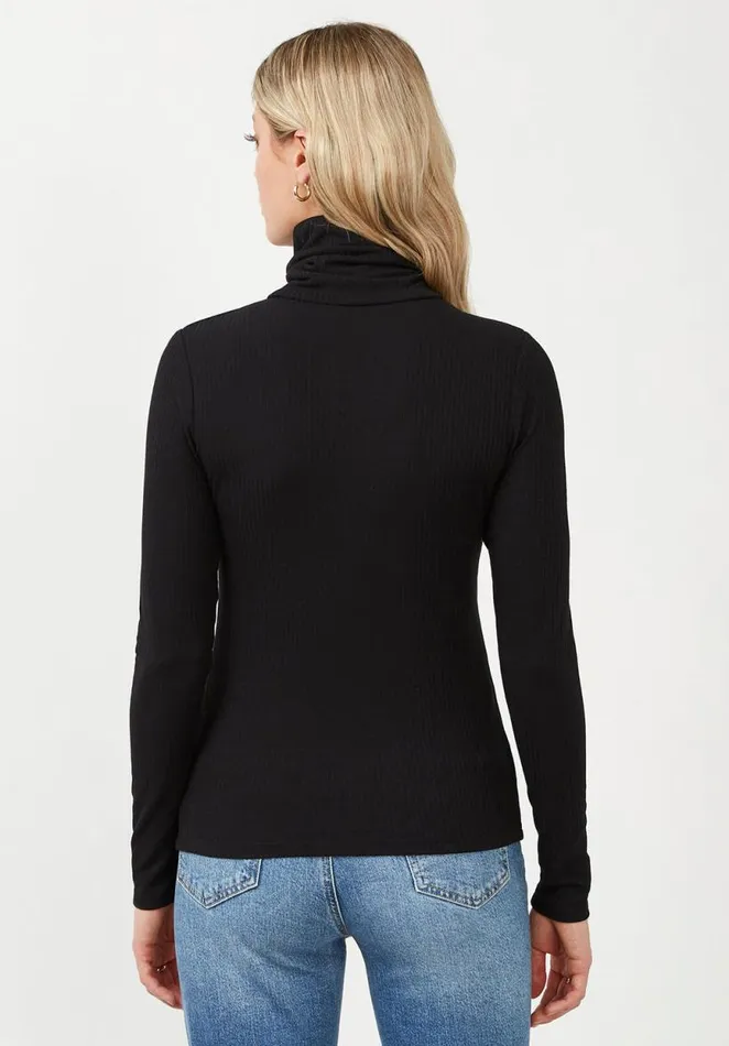 Women Mavra Black Women039s Ribbed Turtleneck Black Buffalo David Bitton Tops and Tees