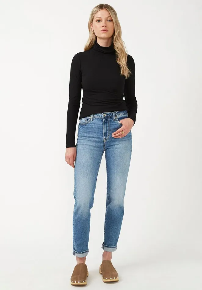 Women Mavra Black Women039s Ribbed Turtleneck Black Buffalo David Bitton Tops and Tees