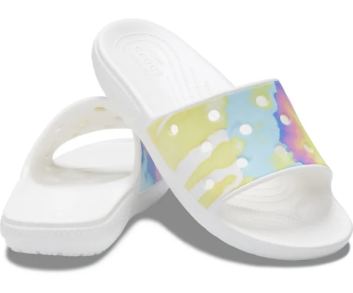 WomenMen Classic Crocs TieDye Graphic Slide White Multi Crocs Sandals