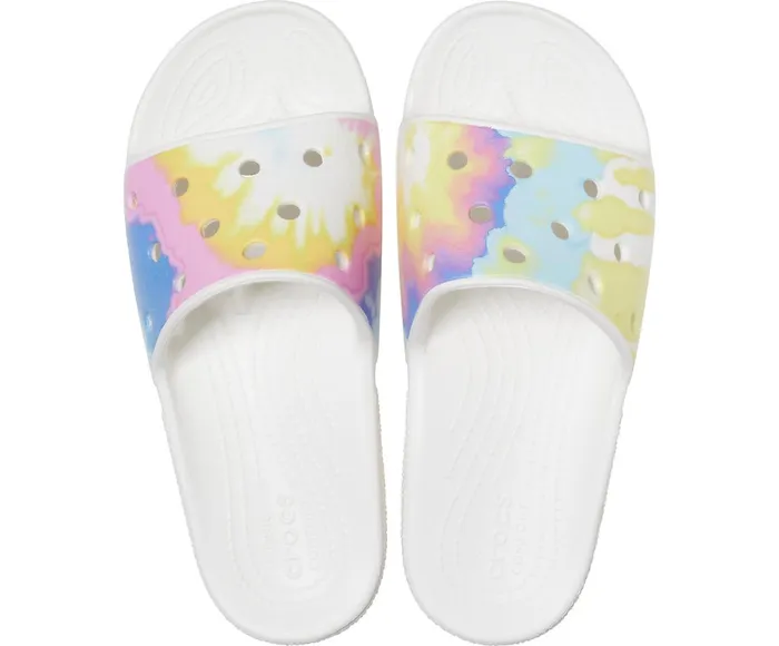 WomenMen Classic Crocs TieDye Graphic Slide White Multi Crocs Sandals