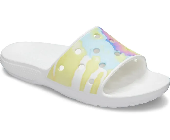 WomenMen Classic Crocs TieDye Graphic Slide White Multi Crocs Sandals