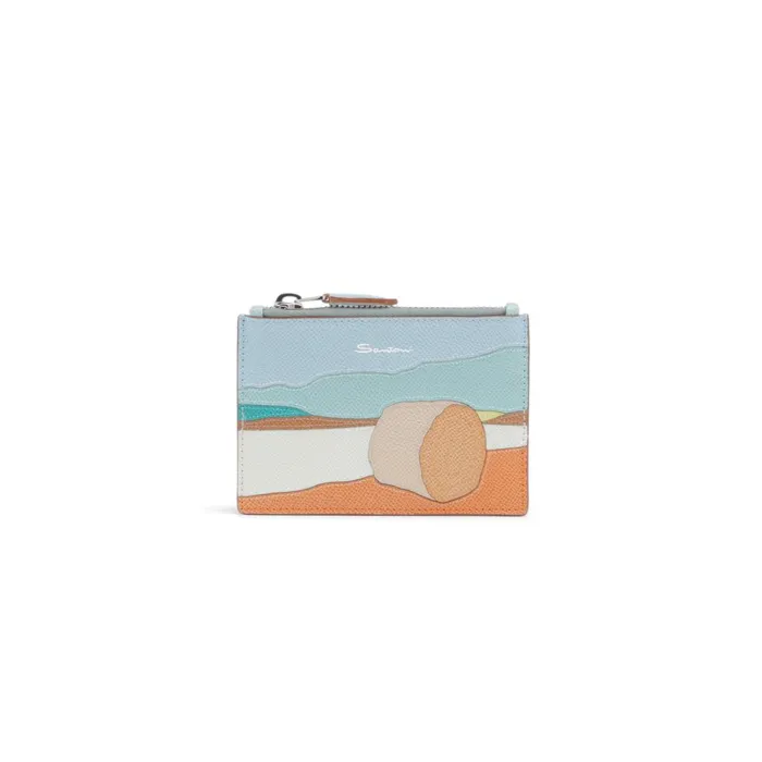 WomenMen Light Blue Saffiano Leather Coin Pocket Santoni Small Leather Goods