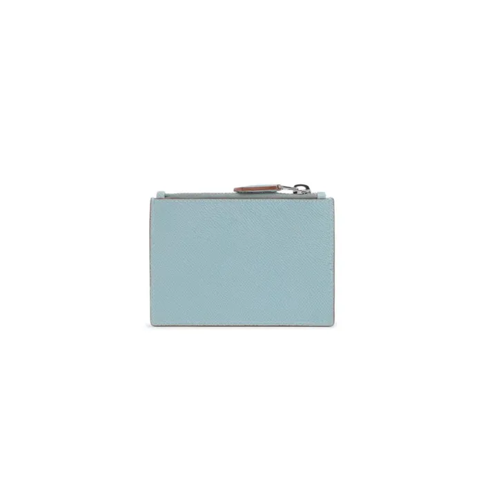 WomenMen Light Blue Saffiano Leather Coin Pocket Santoni Small Leather Goods
