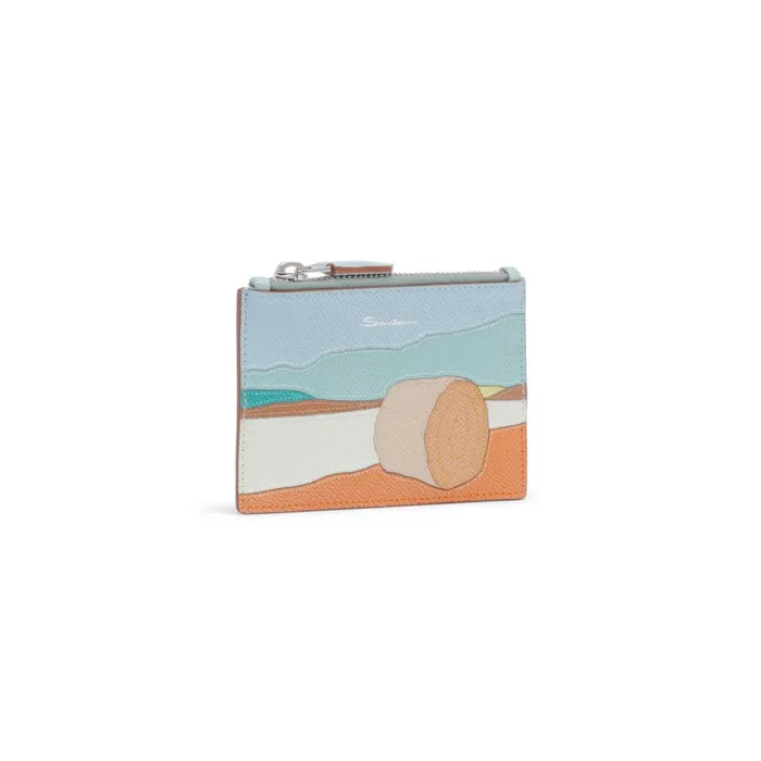WomenMen Light Blue Saffiano Leather Coin Pocket Santoni Small Leather Goods