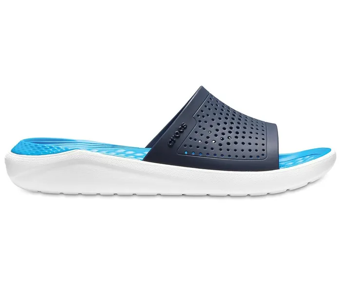 WomenMen LiteRide Slide Navy White Crocs Sandals