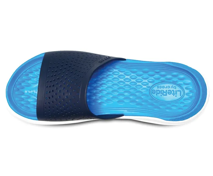 WomenMen LiteRide Slide Navy White Crocs Sandals