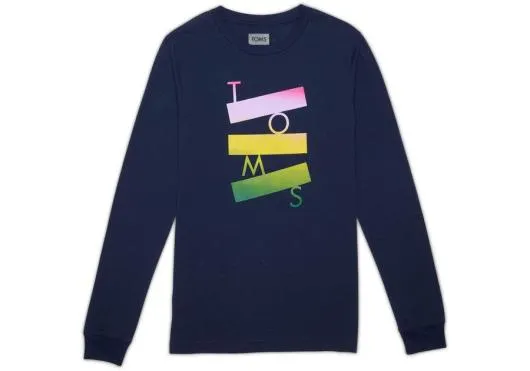 WomenMen TOMS Logo Long Sleeve Crew Tee Navy TOMS Tees