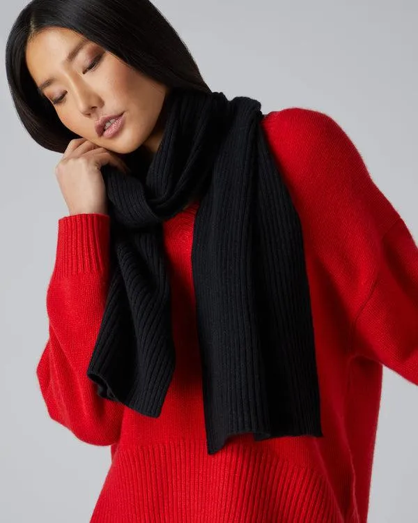 WomenMen Unisex Short Ribbed Cashmere ScarfIn Black Black NPeal Cashmere Scarves