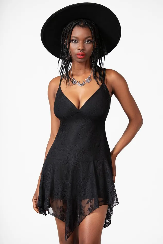 Women Mini Killstar Moss Flower Lace Dress