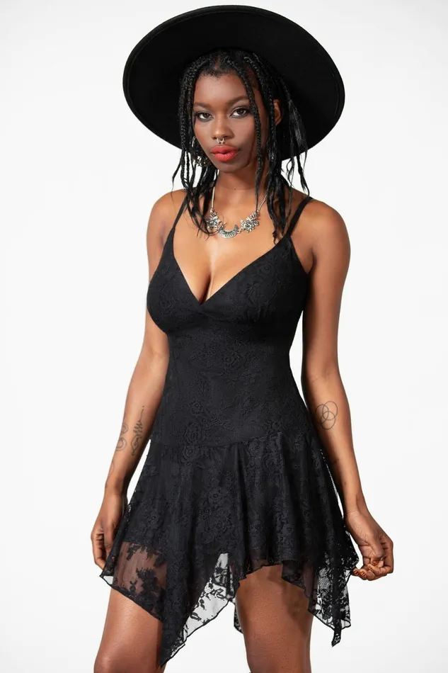 Women Mini Killstar Moss Flower Lace Dress