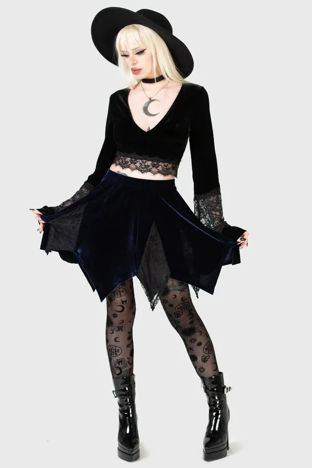 Women Mini Skirts Killstar Lester Velvet Mini Skirt BLUE