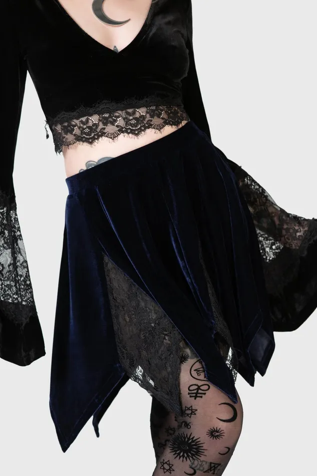 Women Mini Skirts Killstar Lester Velvet Mini Skirt BLUE
