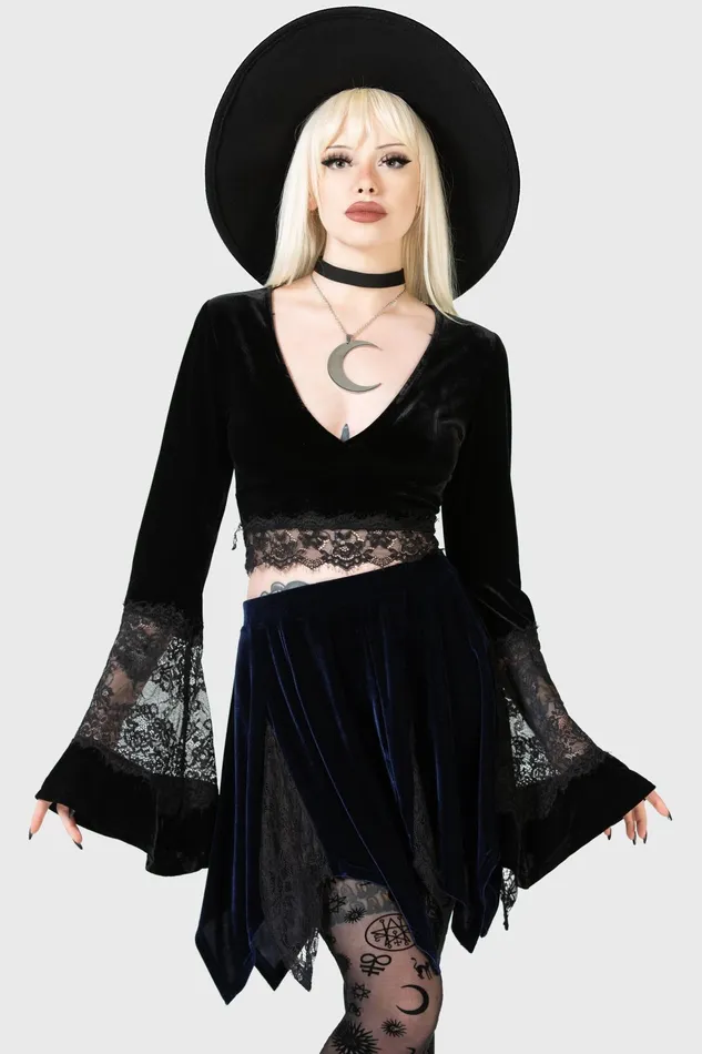 Women Mini Skirts Killstar Lester Velvet Mini Skirt BLUE