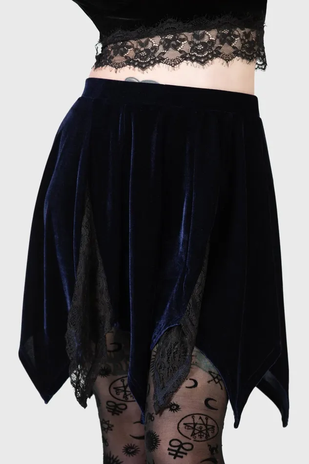 Women Mini Skirts Killstar Lester Velvet Mini Skirt BLUE