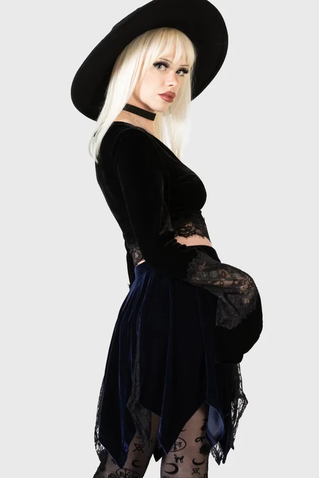 Women Mini Skirts Killstar Lester Velvet Mini Skirt BLUE