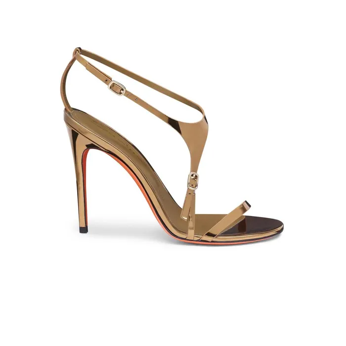 Women Mirrored Gold HighHeel Sandal Santoni Sandals