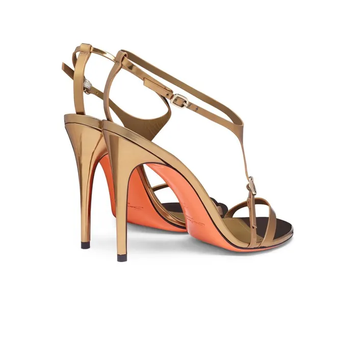 Women Mirrored Gold HighHeel Sandal Santoni Sandals
