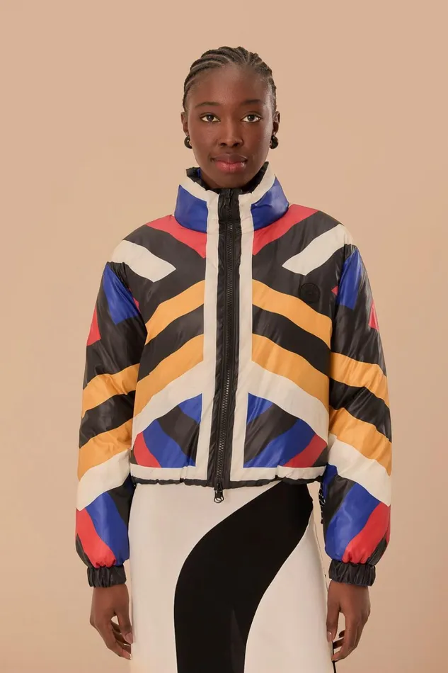 Women Multicolor Amanda Stripes Toucan Reversible Puffer Jacket Amanda Stripes Multicolor FARM Rio Puffer Jackets