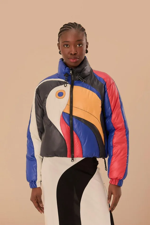 Women Multicolor Amanda Stripes Toucan Reversible Puffer Jacket Amanda Stripes Multicolor FARM Rio Puffer Jackets