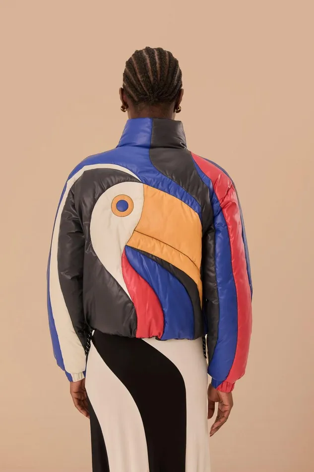 Women Multicolor Amanda Stripes Toucan Reversible Puffer Jacket Amanda Stripes Multicolor FARM Rio Puffer Jackets