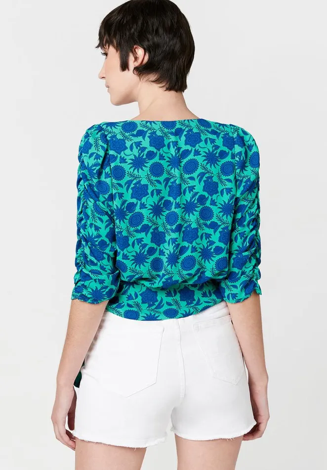 Women Natala Ruched Sleeve Wrap Blouse Cloissone Print Buffalo David Bitton Blouses