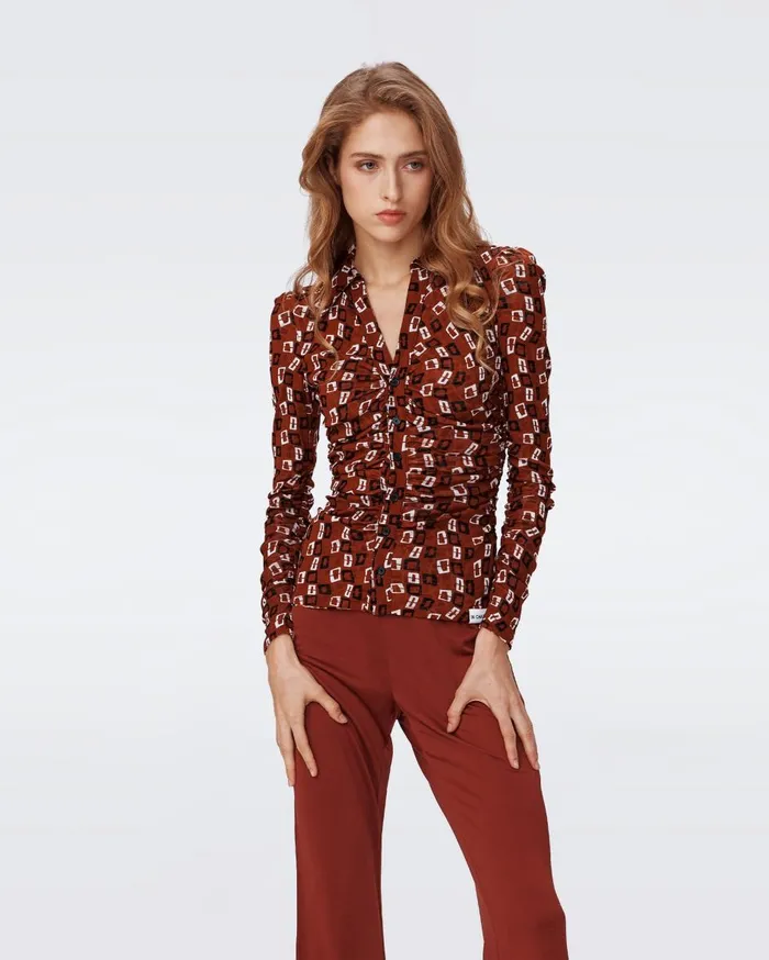 Women Nathaniel Reversible Mesh Top Mosaic Neutral And Chain Spots Brown DVF Tops