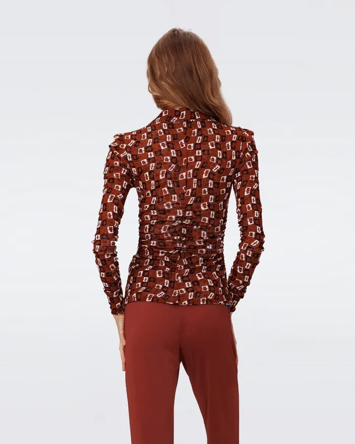 Women Nathaniel Reversible Mesh Top Mosaic Neutral And Chain Spots Brown DVF Tops
