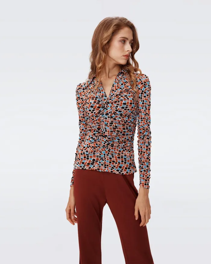 Women Nathaniel Reversible Mesh Top Mosaic Neutral And Chain Spots Brown DVF Tops
