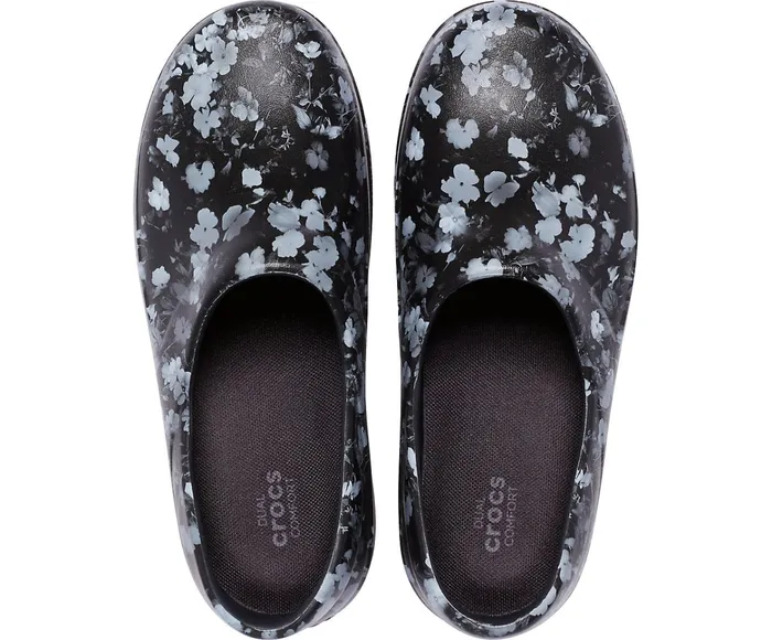 Women Neria Pro II Graphic Clog White Black Floral Crocs Clogs