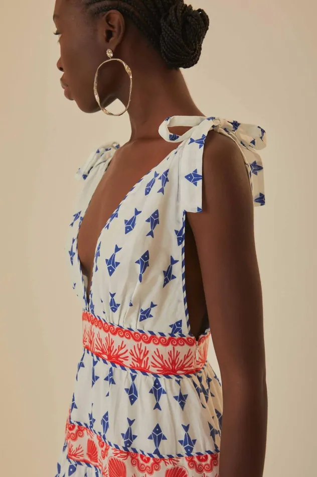 Women OffWhite Graphic Fishes Mini Dress Graphic Fishes Offwhite FARM Rio Mini Dresses
