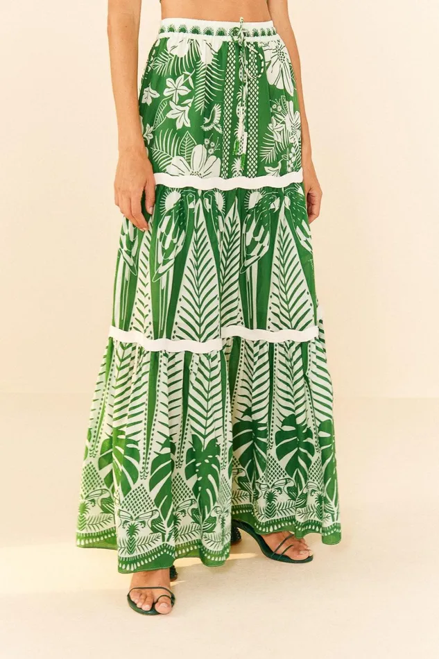 Women OffWhite Macaw Elegance Maxi Skirt Macaw Elegance Offwhite FARM Rio Skirts