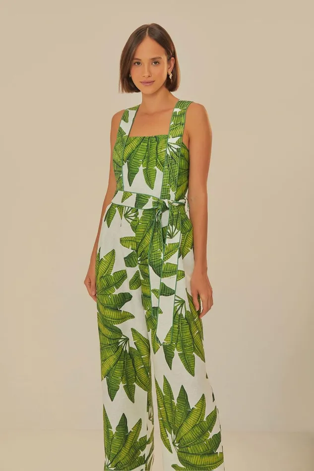 Women OffWhite Palm Fan Jumpsuit Palm Fan Offwhite FARM Rio Jumpsuits