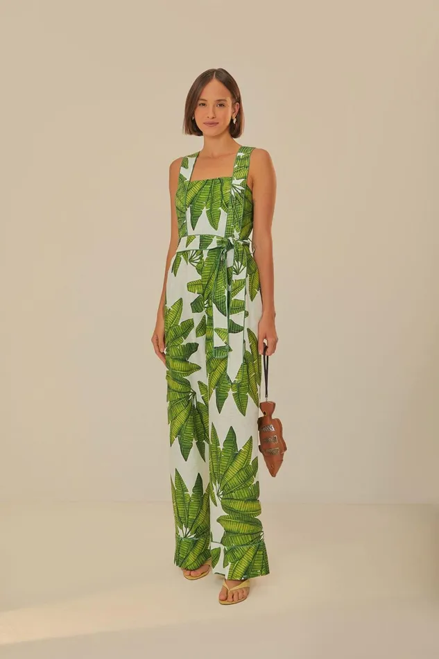 Women OffWhite Palm Fan Jumpsuit Palm Fan Offwhite FARM Rio Jumpsuits