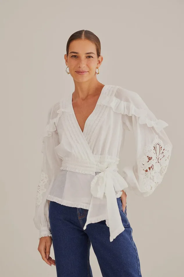 Women OffWhite V Neck Blouse Offwhite FARM Rio Blouses