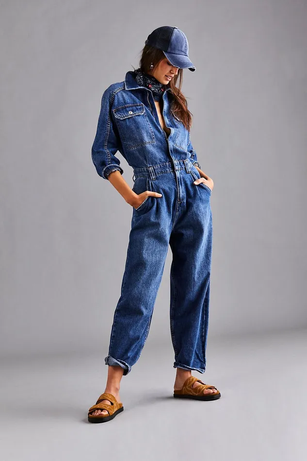 Women Overalls Free People Sammie Denim Coverall Seascape Blue