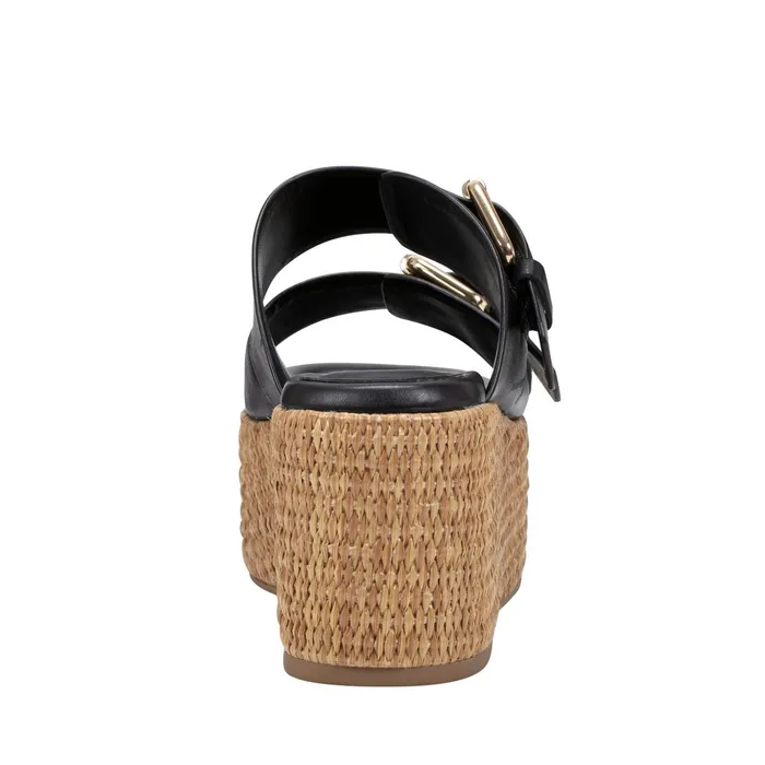 Women Palery Platform Buckle Slide Sandal Black Leather Marc Fisher Mules and Slides