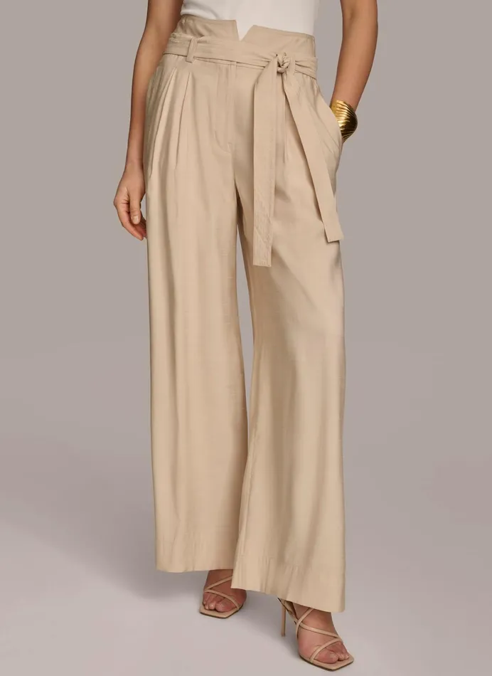 Women Pants Donna Karan HIGH WAIST WIDE LEG Sand