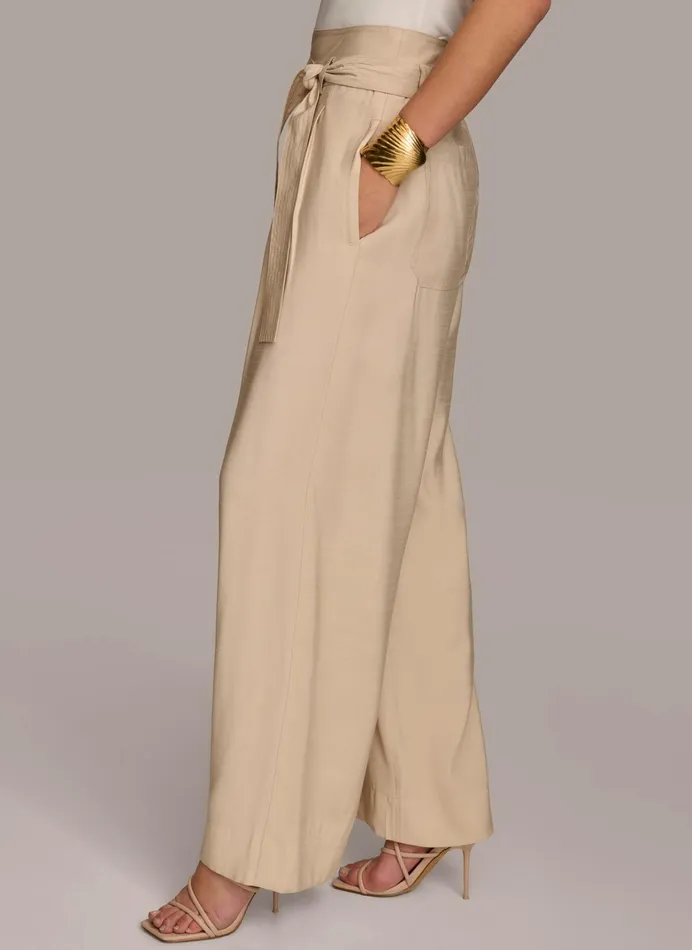 Women Pants Donna Karan HIGH WAIST WIDE LEG Sand