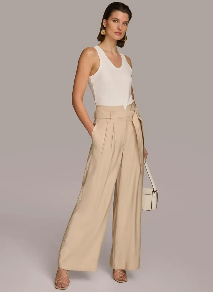 Women Pants Donna Karan HIGH WAIST WIDE LEG Sand