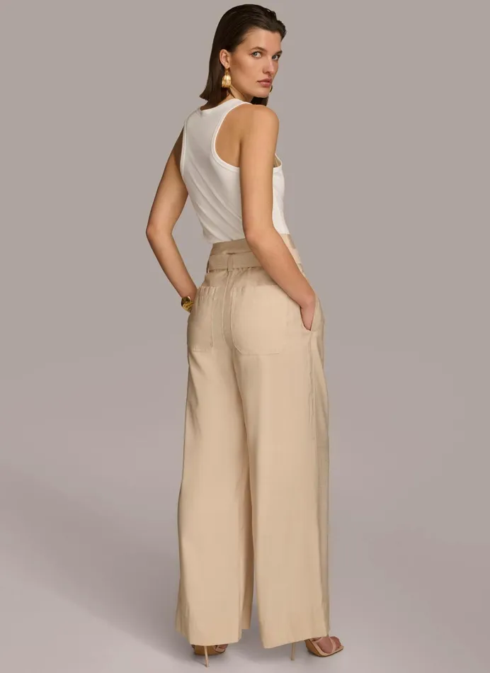 Women Pants Donna Karan HIGH WAIST WIDE LEG Sand