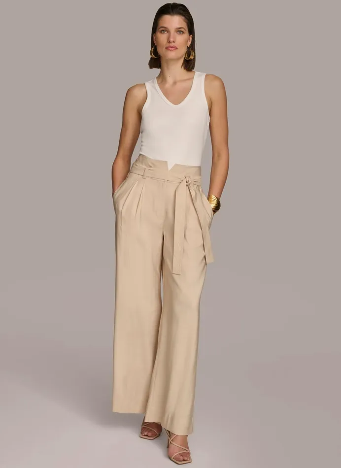 Women Pants Donna Karan HIGH WAIST WIDE LEG Sand