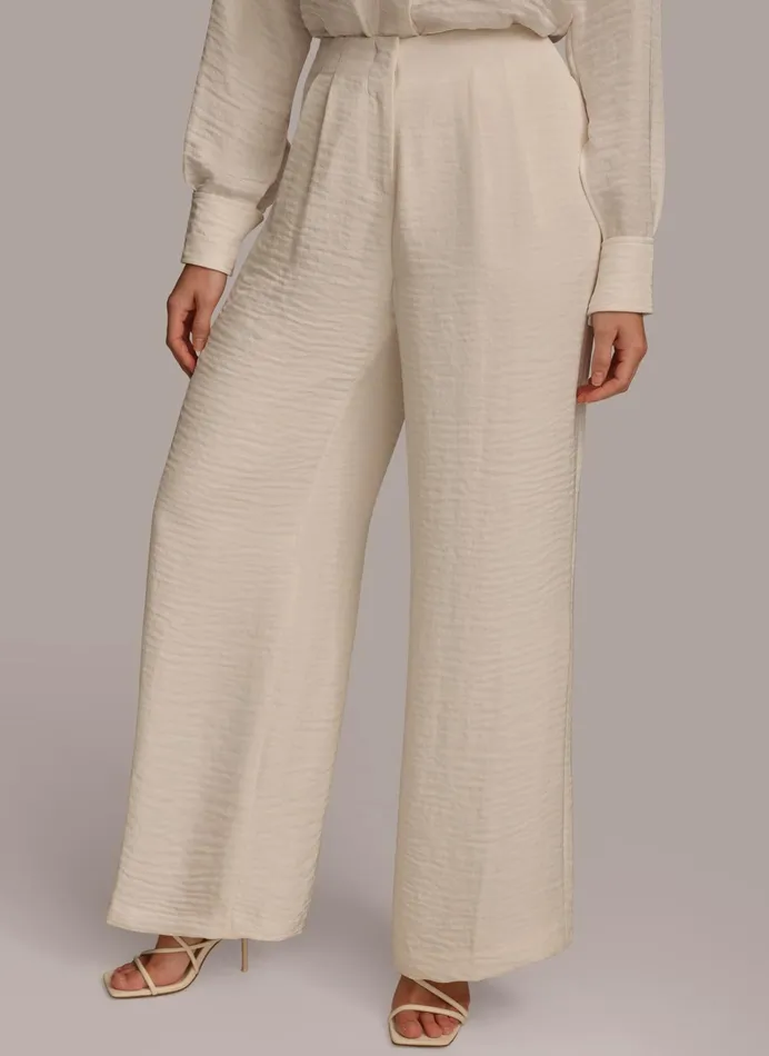 Women Pants Donna Karan PLEATED WIDE LEG PANT Cream