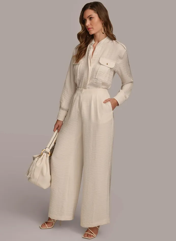 Women Pants Donna Karan PLEATED WIDE LEG PANT Cream